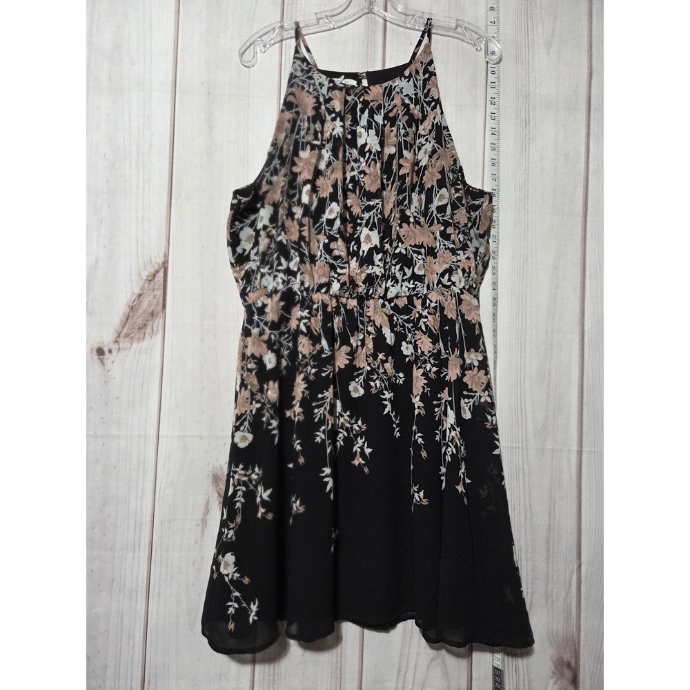 Maurices Dress Womens XL Black Pink Floral Chiffon‎ Halter A-Line Lined Pleated
